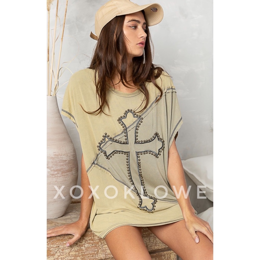 POL Olive Two Tone Studded & Embroidered Cross Top - Picture 9 of 14